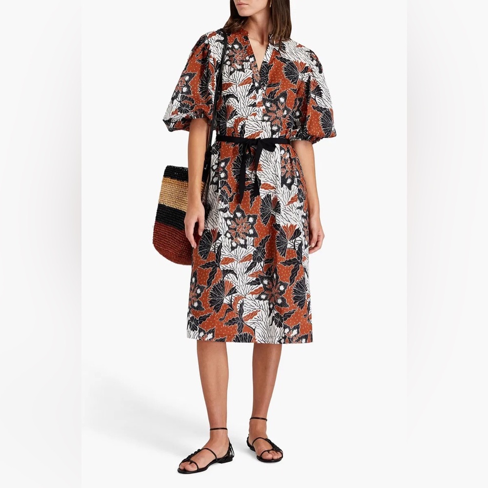 Maje Terracotta Cotton Voile Floral Dress Size 36 US Small $385 *no belt*